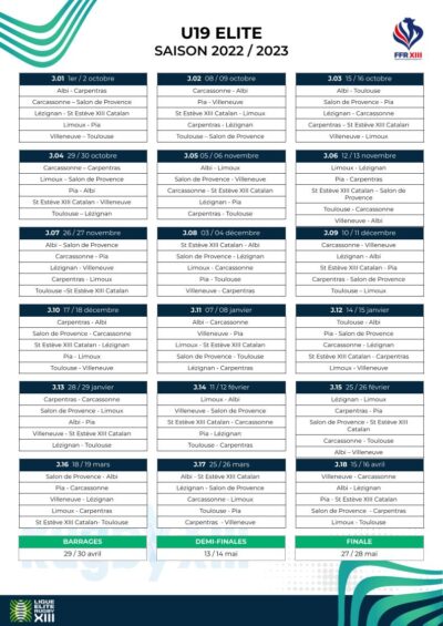 U19 Elite : le calendrier pour la saison 2022-2023 - Fédération